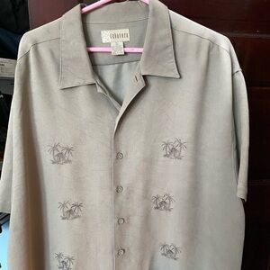 Men's Short-Sleeve Camp Shirt — Taupe Palm Embroidery XL